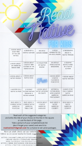 Read Native for Kids bingo style challenge list. 